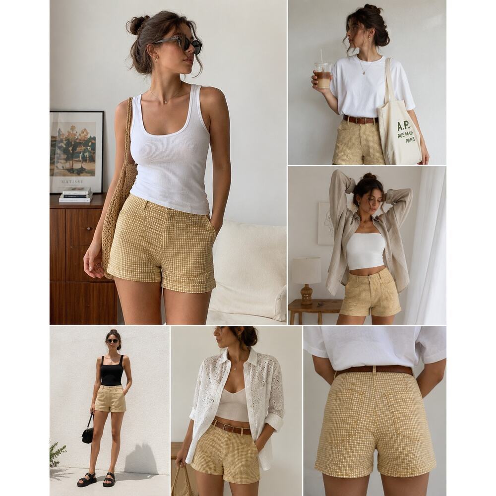 Madewell The Perfect Jean Short Women’s 31 Mustard Gingham High Rise Shorts NWT